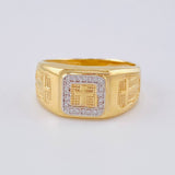 Signet Ring with Side Crosses 7.45 g / Size 10 1/2 Two-Tone Yellow White Gold 18K