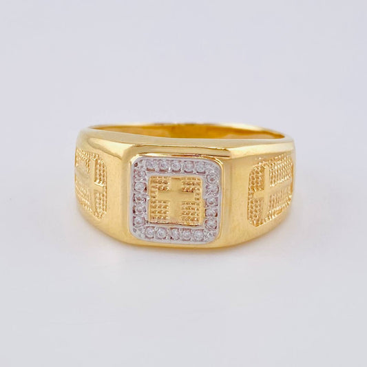 Ring Cross Dotted Signet 6.55 g / T10 1/2 Two Yellow White Gold 18K