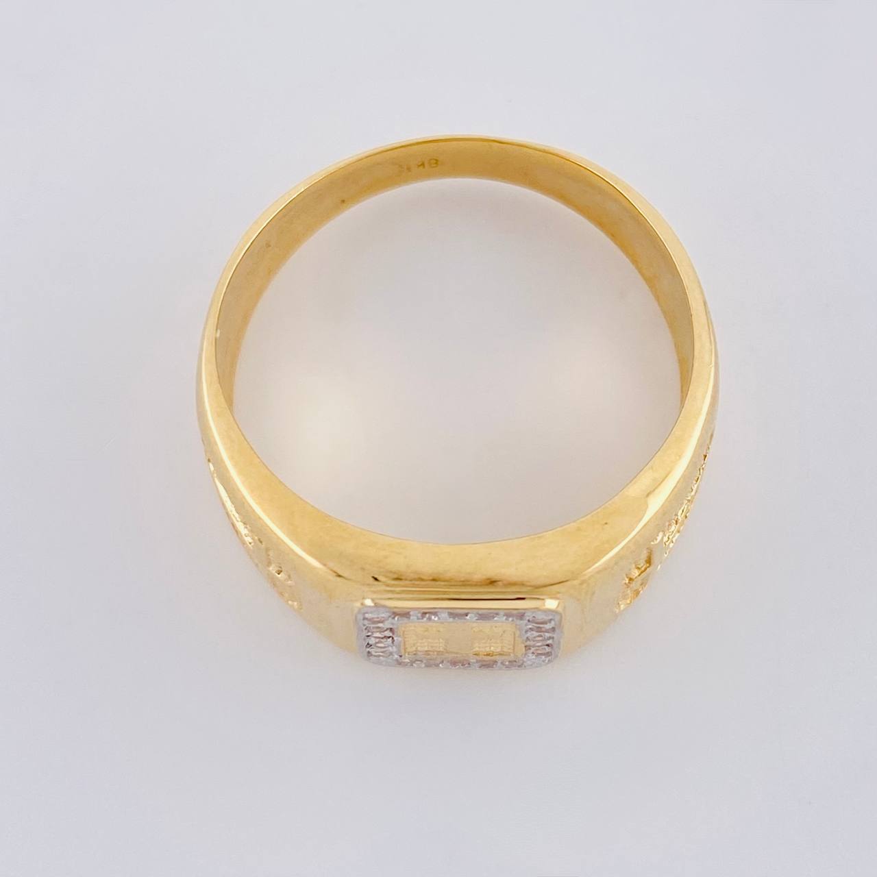 Signet Ring with Side Crosses 7.45 g / Size 10 1/2 Two-Tone Yellow White Gold 18K