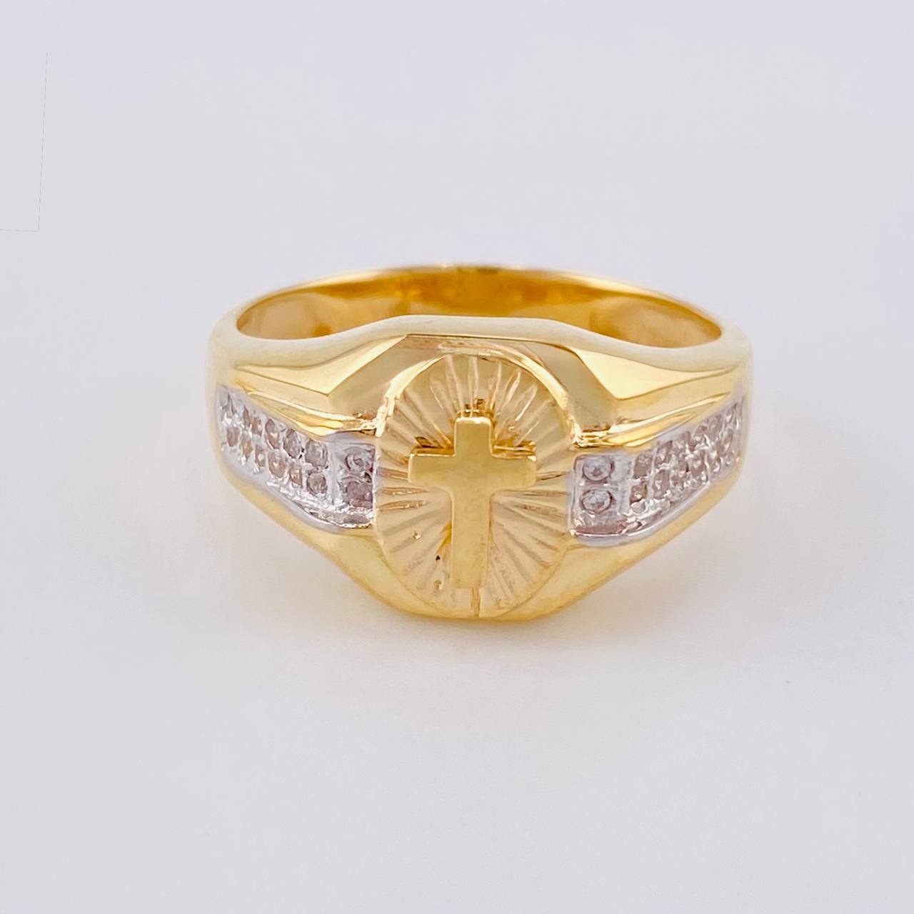 Diamond Cut Cross Ring 5.9 g / T9 Two Yellow White Gold 18K