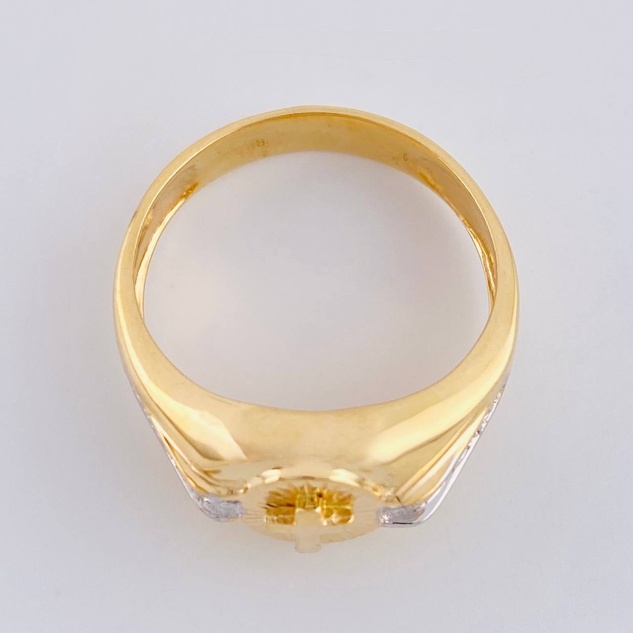 Diamond Cut Cross Ring 5.9 g / T9 Two Yellow White Gold 18K