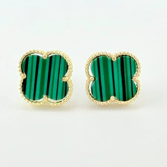 Stud Earrings Clover Malachite 3.7g / in / 12.02mm Yellow Gold 18K