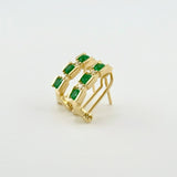 Hoop Earrings Omega Trio Diamonds 6pts Emeralds 55pts 3.85g / 1/2 in 18K Yellow Gold