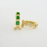 Hoop Earrings Omega Trio Diamonds 6pts Emeralds 55pts 3.85g / 1/2 in 18K Yellow Gold