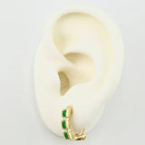 Hoop Earrings Omega Trio Diamonds 6pts Emeralds 55pts 3.85g / 1/2 in 18K Yellow Gold