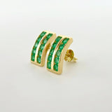 Hoop Earrings Double Rail Emeralds 1.04cts 3.35g / 1/2 in 18K Yellow Gold