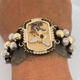 Pulsera Negra Arcangel San Miguel 22.7gr / Oro 18K &