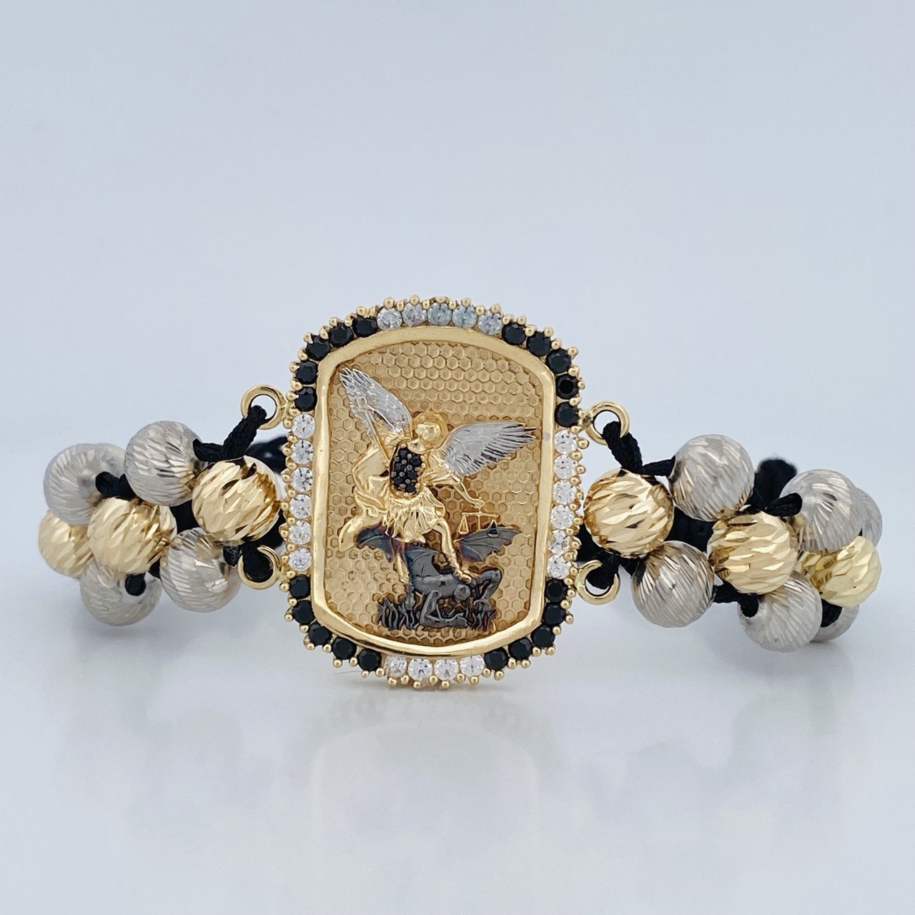 Pulsera Negra Arcangel San Miguel 22.7gr / Oro 18K &