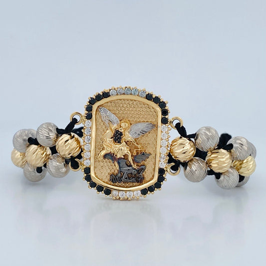 Pulsera Negra Arcangel San Miguel 22.7gr / Oro 18K &