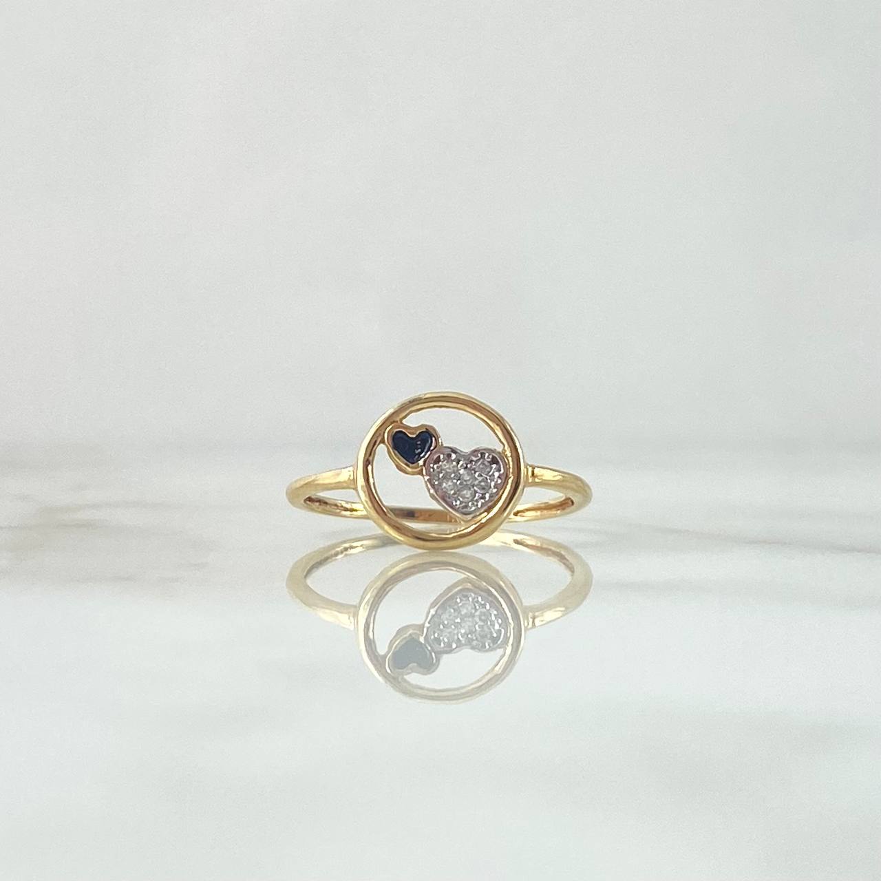 Hearts Ring 1.5gr / Size 6 1/2 / White-Black Zircons Two Yellow and White Golds