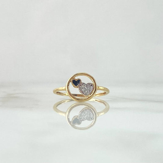 Hearts Ring 1.5gr / Size 6 1/2 / White-Black Zircons Two Yellow and White Golds
