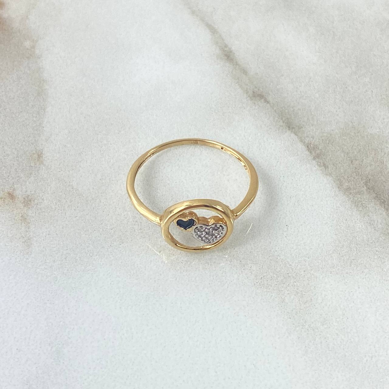 Hearts Ring 1.5gr / Size 6 1/2 / White-Black Zircons Two Yellow and White Golds