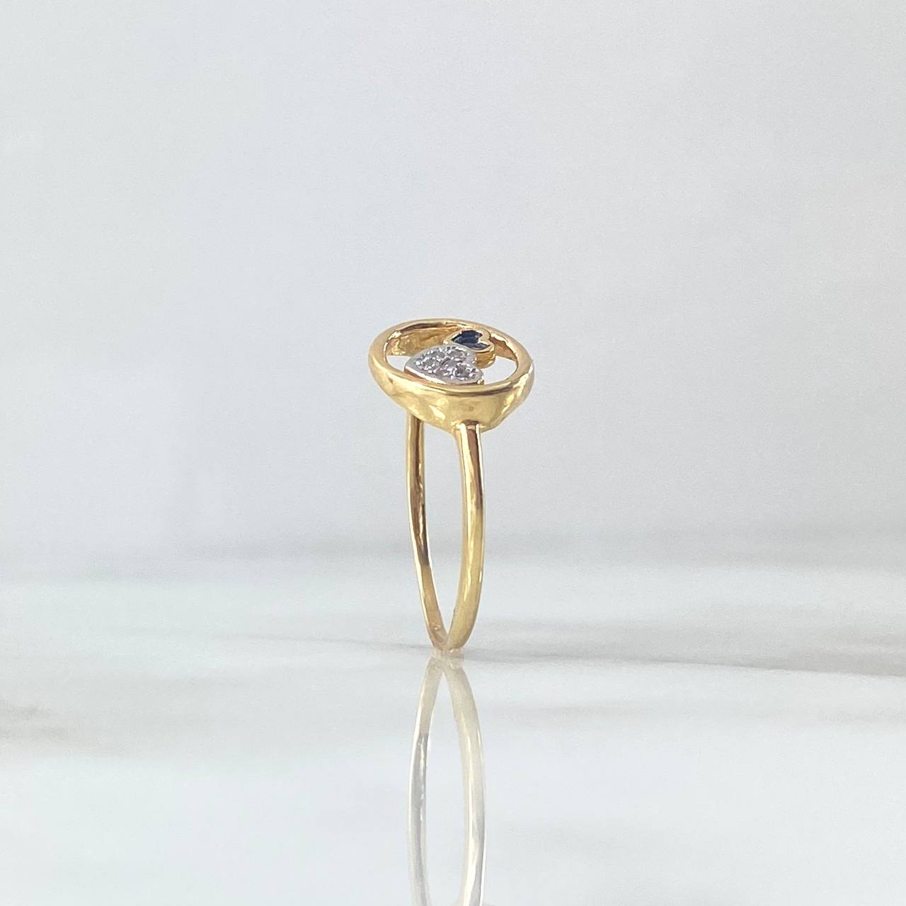 Hearts Ring 1.5gr / Size 6 1/2 / White-Black Zircons Two Yellow and White Golds