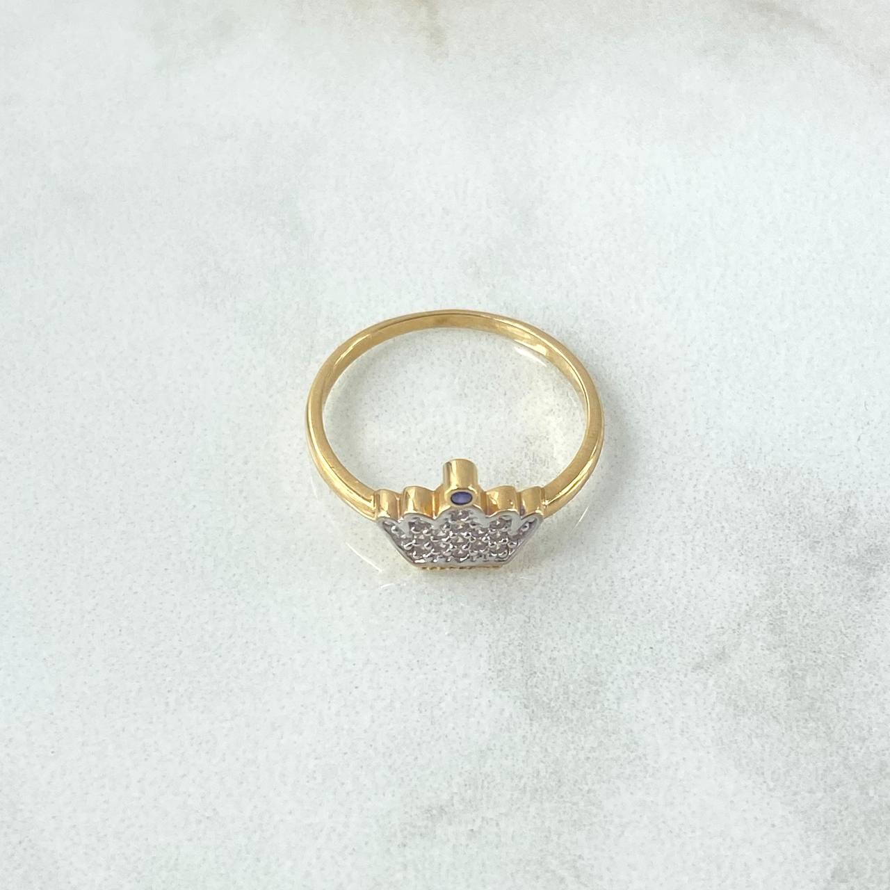 Crown Ring 1.9gr / T5 1/2 / White-Purple Zircons Yellow Gold