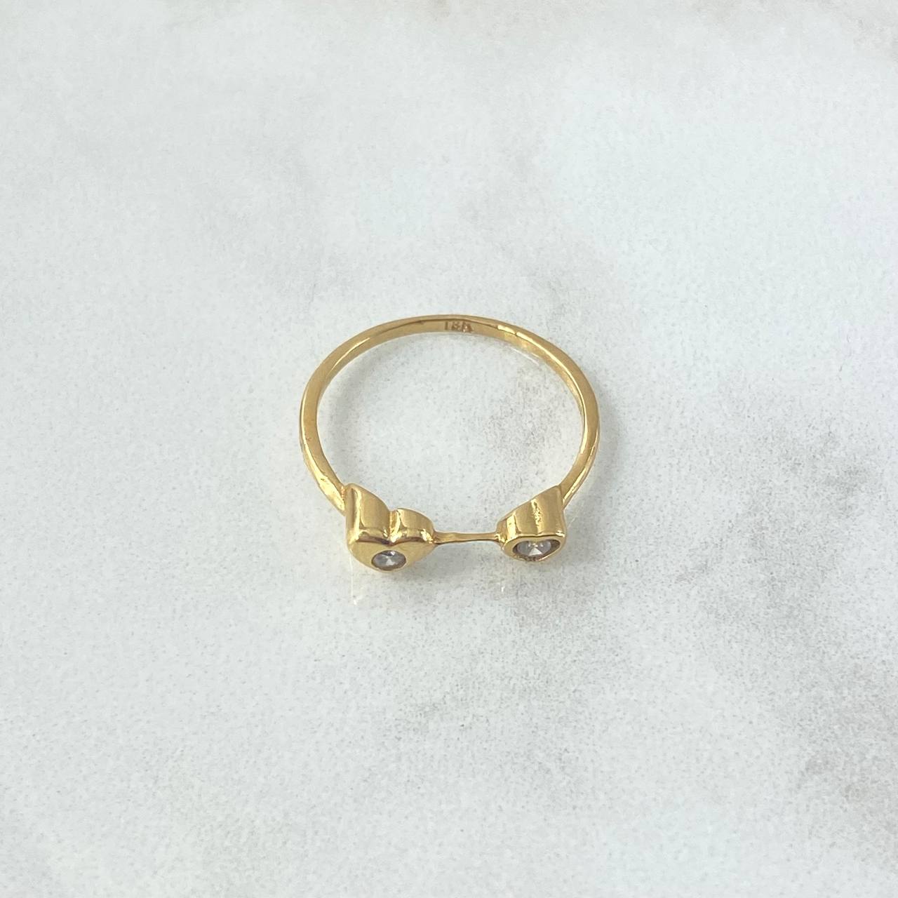 Hearts Ring 1.35gr / Size 6 1/4 White Zircons Yellow Gold