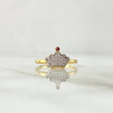 Crown Ring 1.85gr / T5 / White-Fuchsia Zircons Yellow Gold
