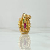 Pendant Virgin Guadalupe Frame 3.9gr / 3cm / Silhouette White Green Fuchsia Zircons 18K Yellow Gold