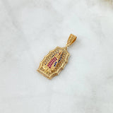 Pendant Virgin Guadalupe Filigree 4.7gr / 3.7cm / White, Royal Blue, Fuchsia Zircons 18K Yellow Gold