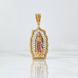 Pendant Virgin Guadalupe Filigree 4.7gr / 3.7cm / White, Royal Blue, Fuchsia Zircons 18K Yellow Gold