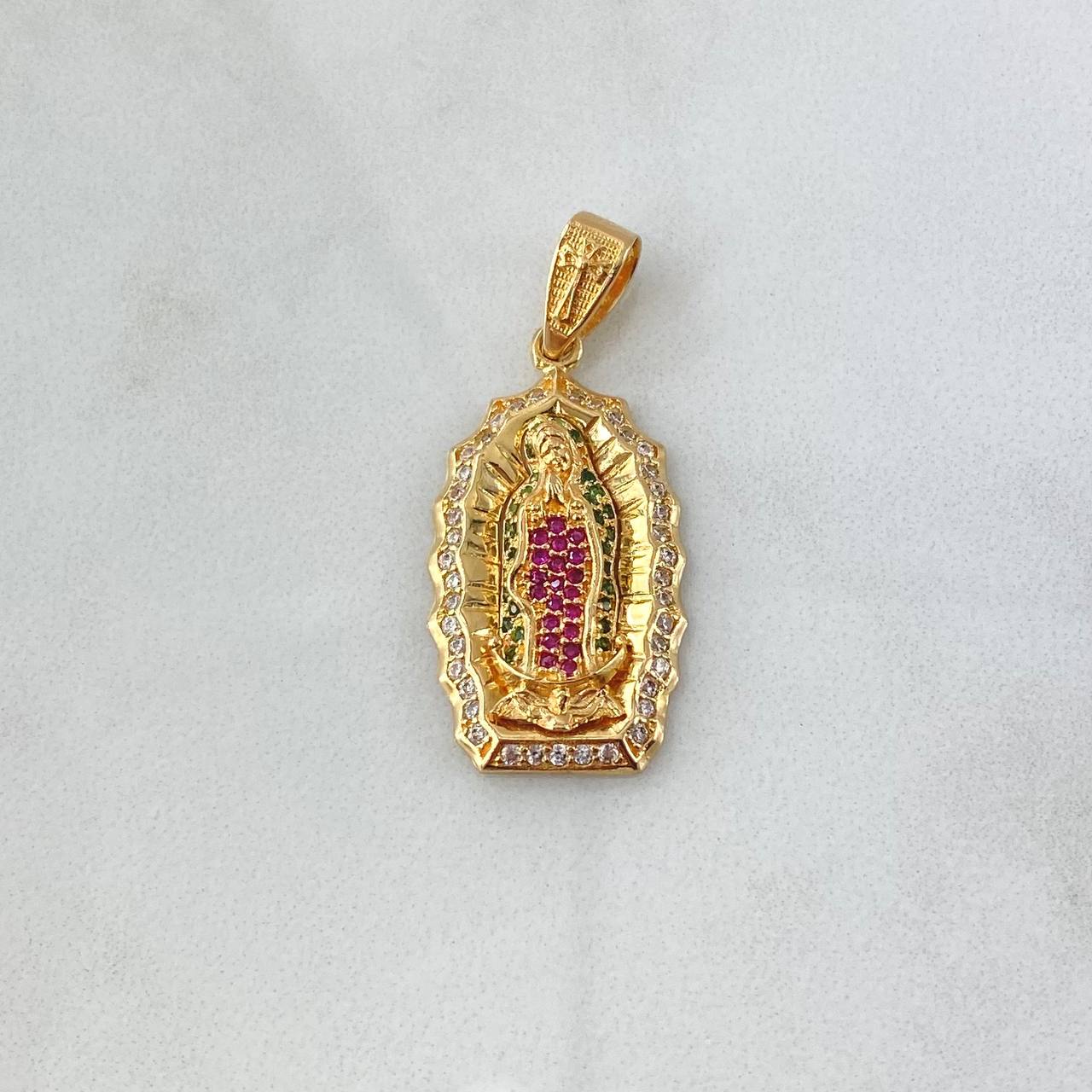Dije Virgen Guadalupe 5.5gr / 3.6cm / Silueta Circones Blancos Verdes Fucsia Oro Amarillo 18K