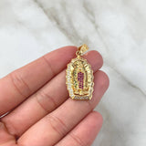 Dije Virgen Guadalupe 5.5gr / 3.6cm / Silueta Circones Blancos Verdes Fucsia Oro Amarillo 18K