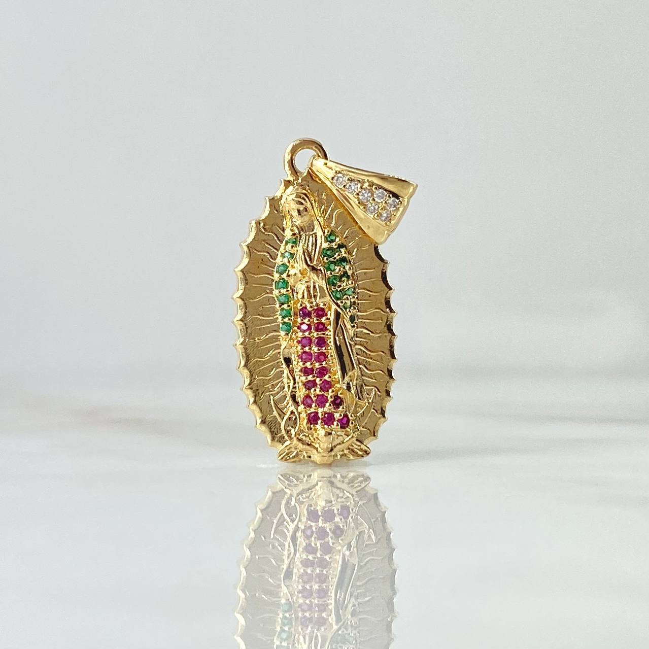 Dije Virgen Guadalupe Silueta 3.95gr / 3.3cm / Circones Blancos Verdes Fucsia Oro Amarillo 18K
