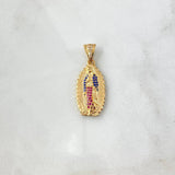Pendant Virgin Guadalupe Silhouette 4gr / 3.3cm / White Zircons Royal Blue Fuchsias 18K Yellow Gold