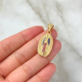 Pendant Virgin Guadalupe Silhouette 4gr / 3.3cm / White Zircons Royal Blue Fuchsias 18K Yellow Gold