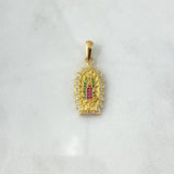 Pendant Virgin Guadalupe Double Silhouette 3.5gr / 3.1cm / White Green Fuchsia Zircons 18K Yellow Gold