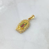 Pendant Virgin Guadalupe Double Silhouette 3.5gr / 3.1cm / White Green Fuchsia Zircons 18K Yellow Gold