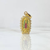 Pendant Virgin Guadalupe Double Silhouette 3.5gr / 3.1cm / White Green Fuchsia Zircons 18K Yellow Gold