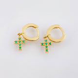 Candongas Cruz Colgante Esmeraldas 19pts 2.6gr / 3/4 in / Oro Amarillo 18K *