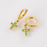 Candongas Cruz Colgante Esmeraldas 19pts 2.6gr / 3/4 in / Oro Amarillo 18K *