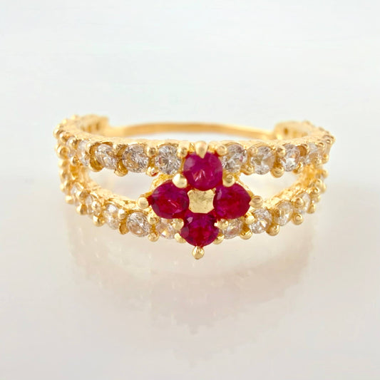 Double Rail Flower Ring 2.4gr / T7 / 18K Yellow Gold