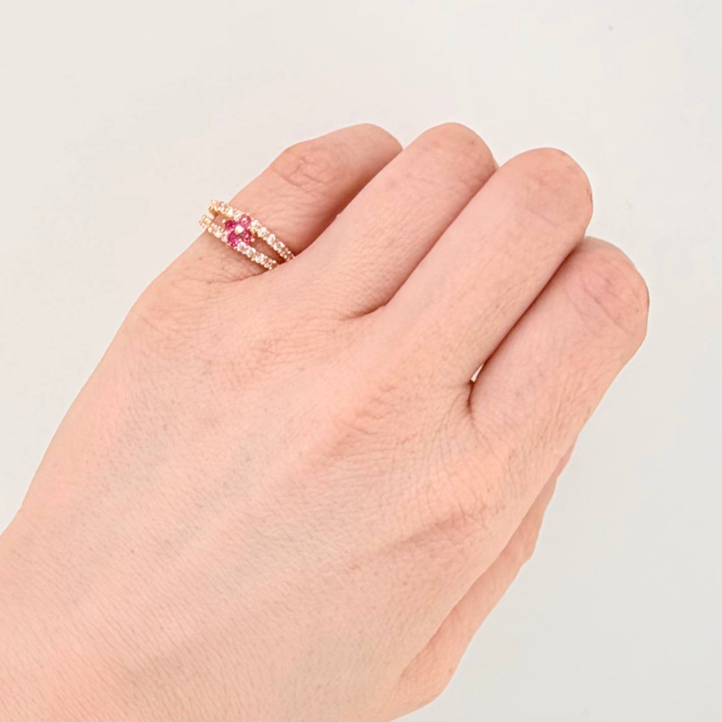 Anillo Doble Carril Flor 2.6gr / T8 / Oro Amarillo 18K *