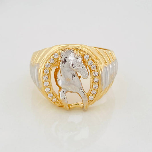 Anillo Herradura de Caballo 8.6g / T9 3/4 Dos Oros Amarillo Blanco 18K