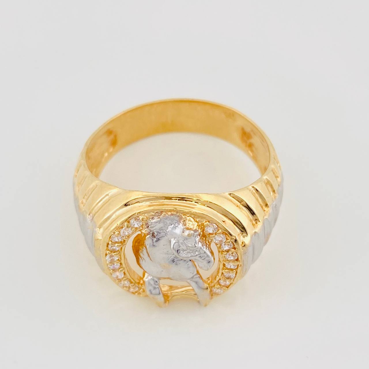 Anillo Herradura de Caballo 8.6g / T9 3/4 Dos Oros Amarillo Blanco 18K
