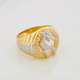 Anillo Herradura de Caballo 8.6g / T9 3/4 Dos Oros Amarillo Blanco 18K