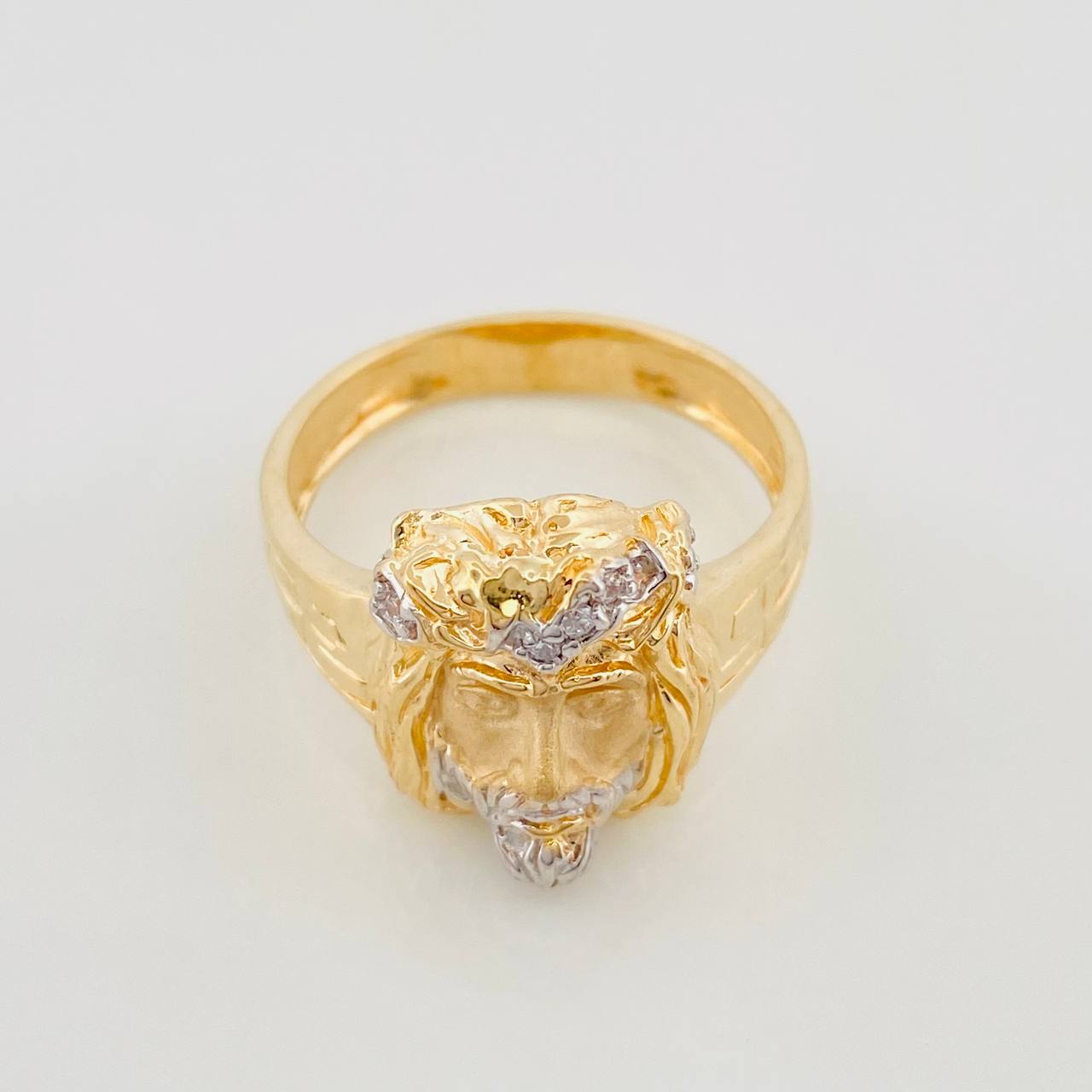Anillo Rostro Cristo 7g / T9 3/4 Dos Oros Amarillo Blanco 18K