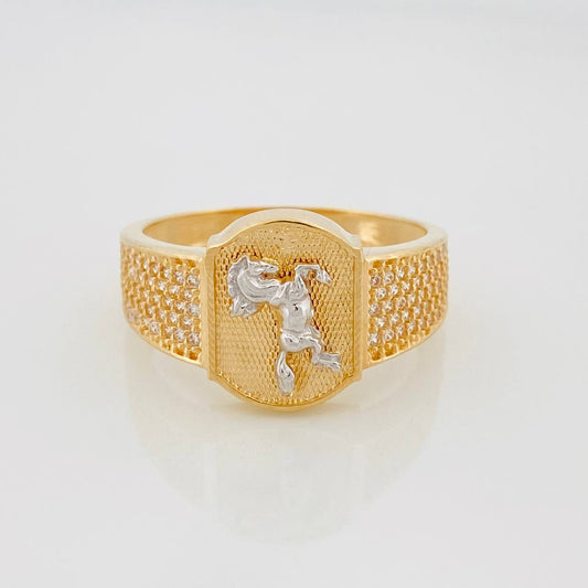 Anillo Caballo 6.1g / T10 3/4 Dos Oros Amarillo Blanco 18K