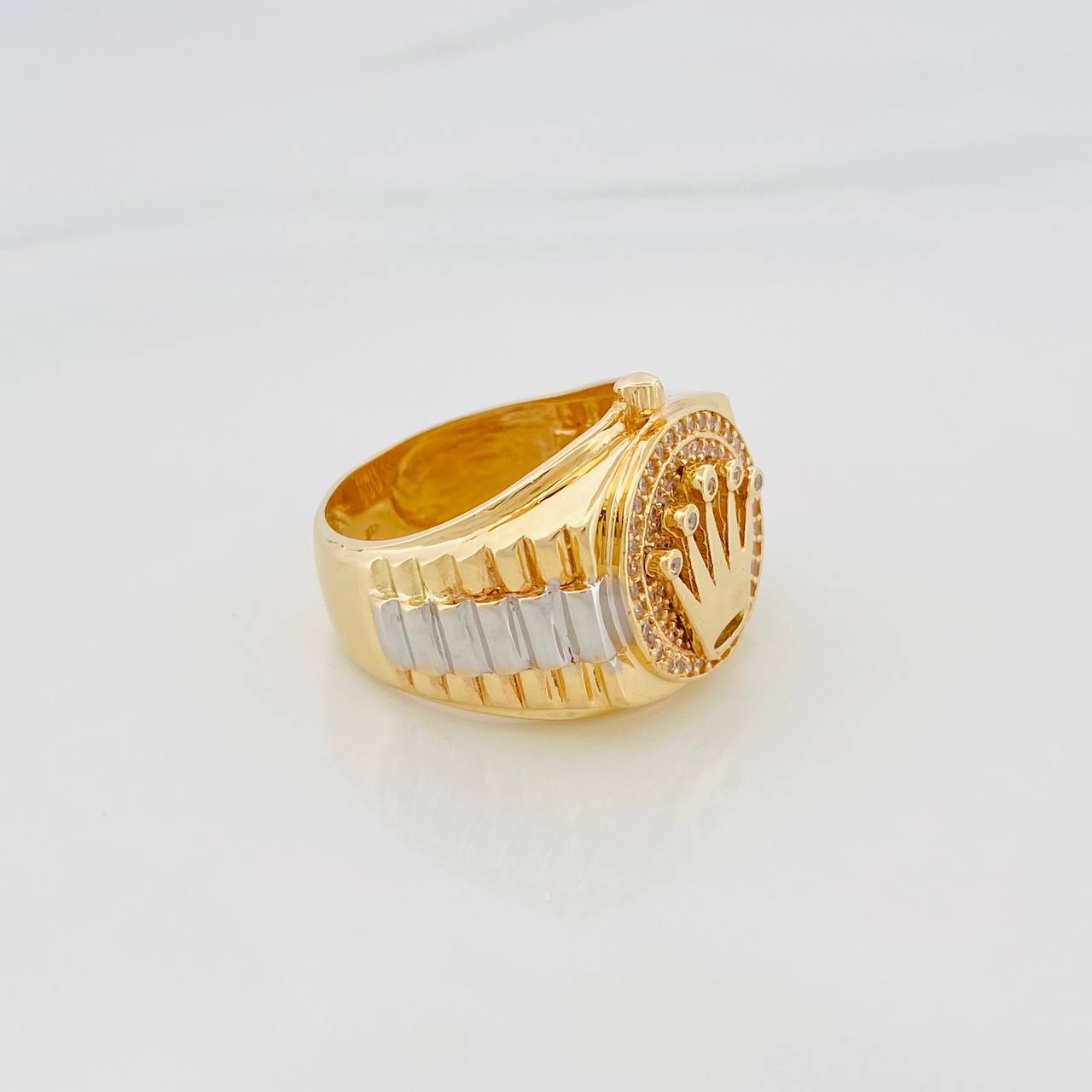 Anillo Corona 7g / T7 1/4 Dos Oros Amarillo Blanco 18K