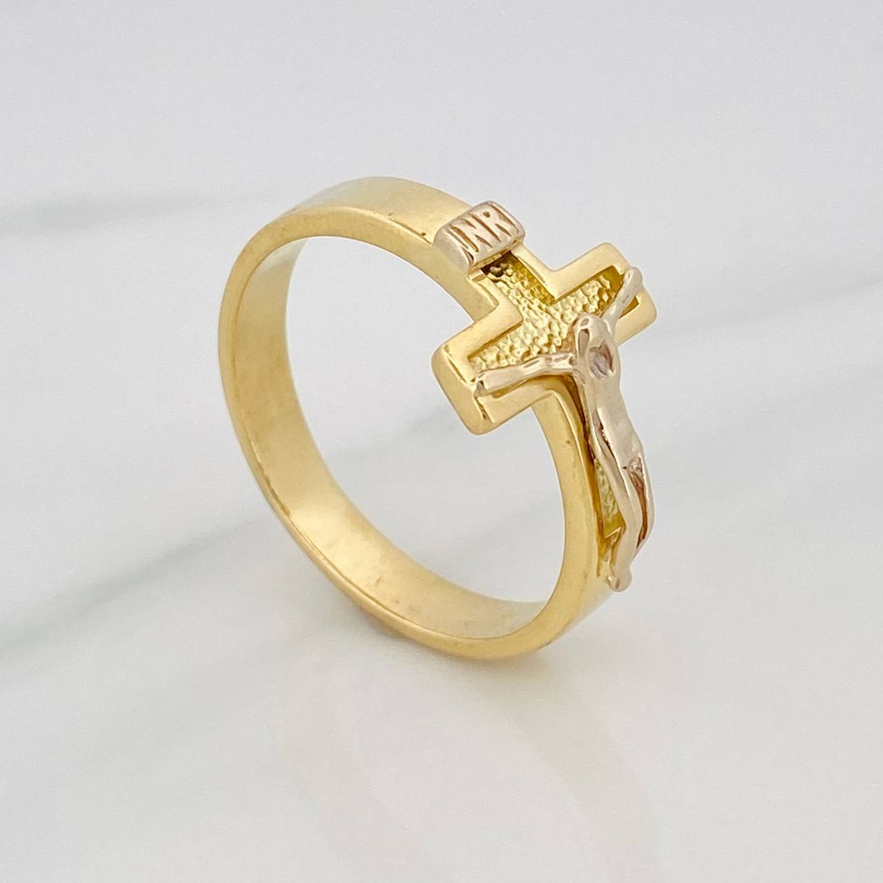 Cross Ring 9.55g / Size 12 3/4 Two-Tone Yellow White Gold 18K