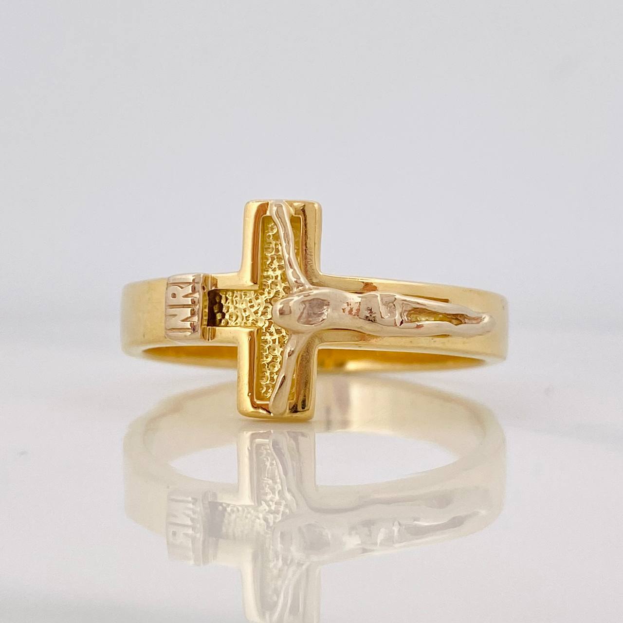 Cross Ring 9.55g / Size 12 3/4 Two-Tone Yellow White Gold 18K