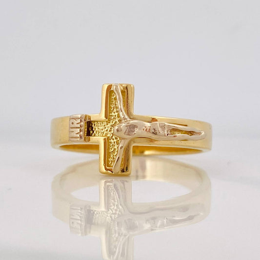 Anillo Cruz 9.55g / T12 3/4 Dos Oros Amarillo Blanco 18K