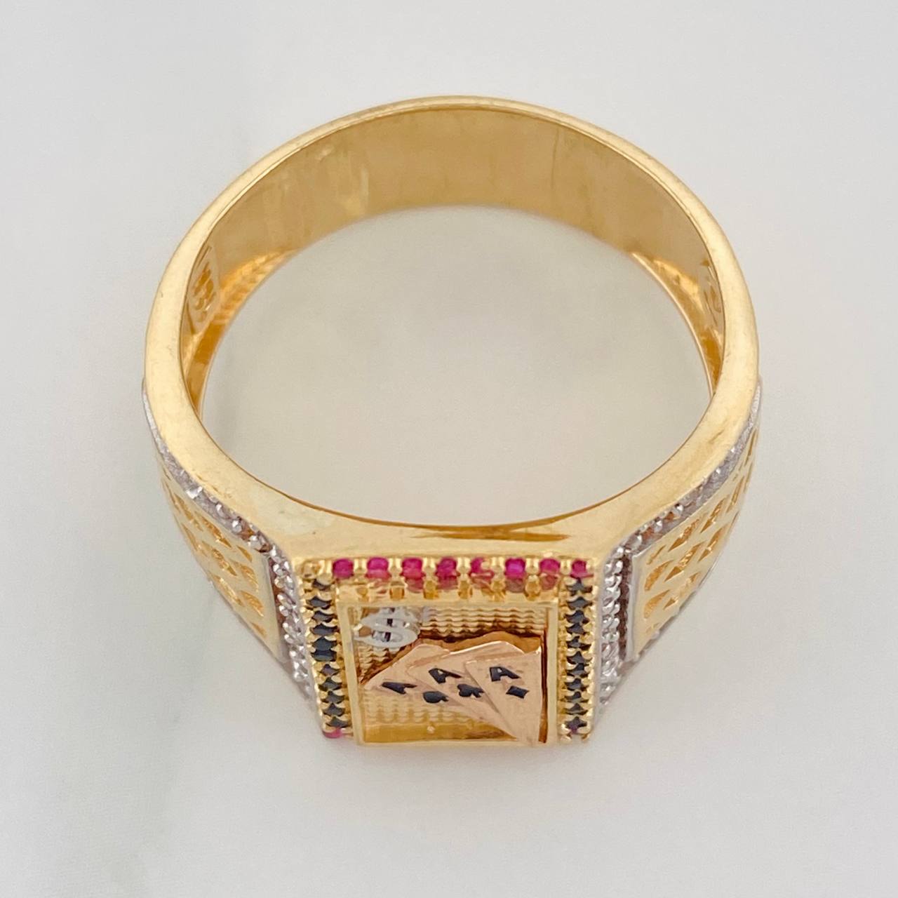Poker Cards Ring 7.4g / Size 10 1/2 Two Yellow White Gold 18K