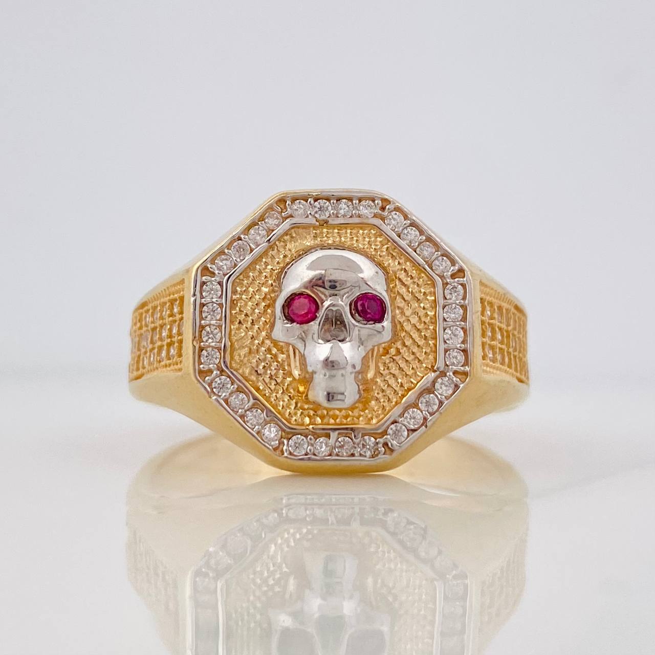 Skull Ring 7.9g / Size 10 3/4 Two-Tone Yellow White Gold 18K