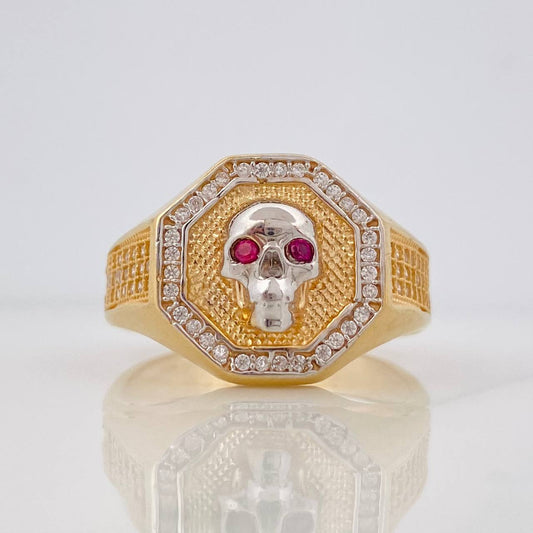 Anillo Calavera 7.9g / T10 3/4 Dos Oros Amarillo Blanco 18K