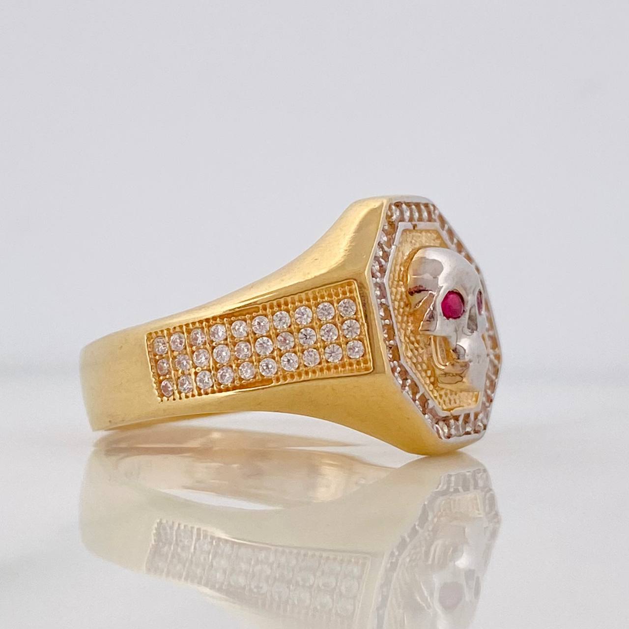 Skull Ring 7.9g / Size 10 3/4 Two-Tone Yellow White Gold 18K
