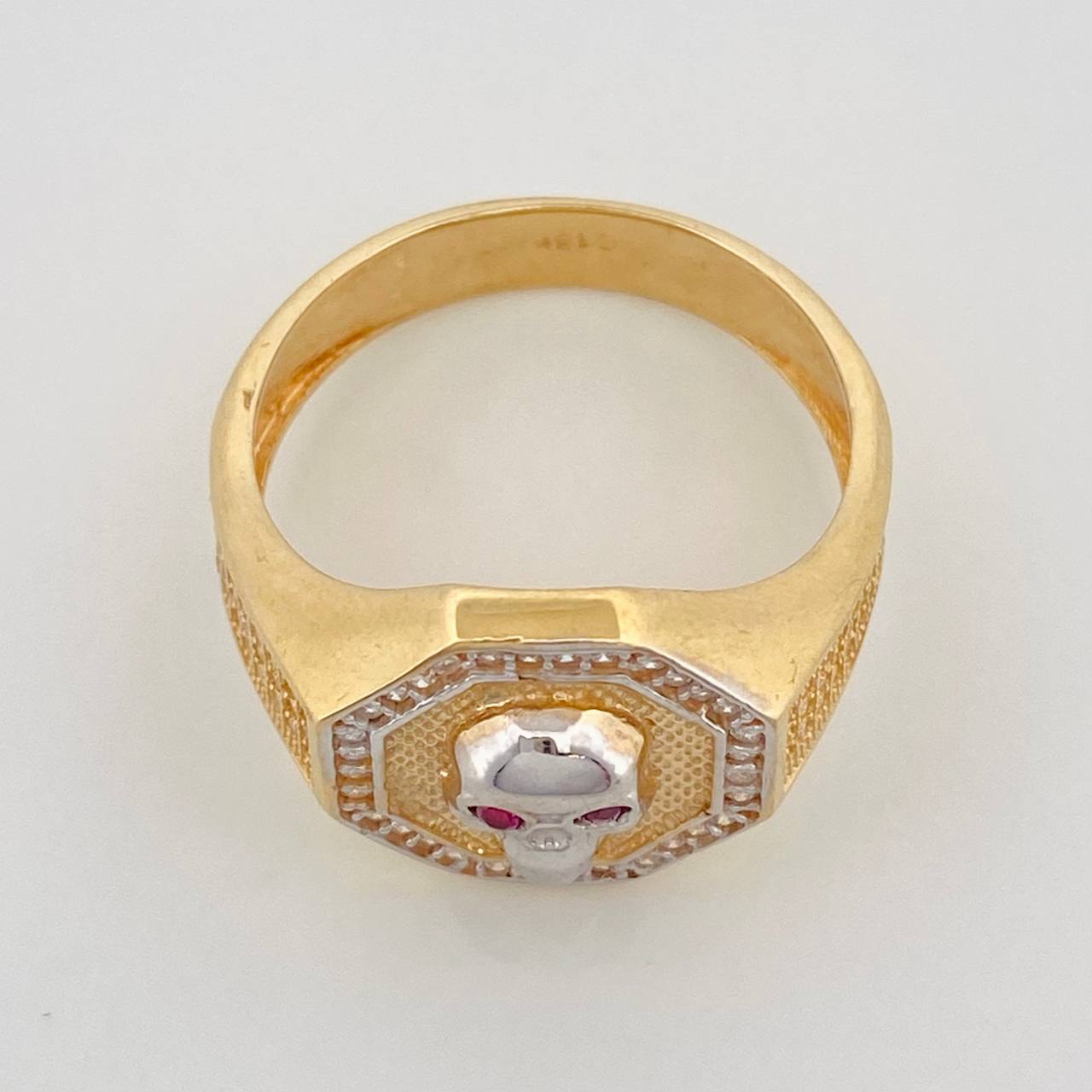 Skull Ring 7.9g / Size 10 3/4 Two-Tone Yellow White Gold 18K