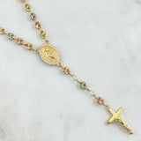 Rosario GC Virgen Milagrosa 16.1gr / 55cm / 5mm Cruz Cristo Liso Bolas Diamantadas Tres Oros 18K